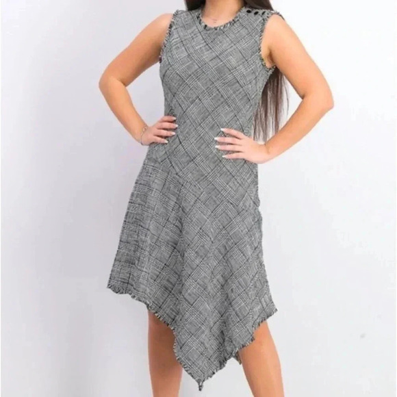 Taylor Women's Plaid Asymmetrical Hem A Line Dress White Size 8 - Picture 6 of 16